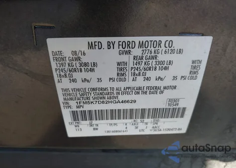 2017 Ford Explorer Xlt из США, поврежденный, VIN 1FM5K7D82HGA46629